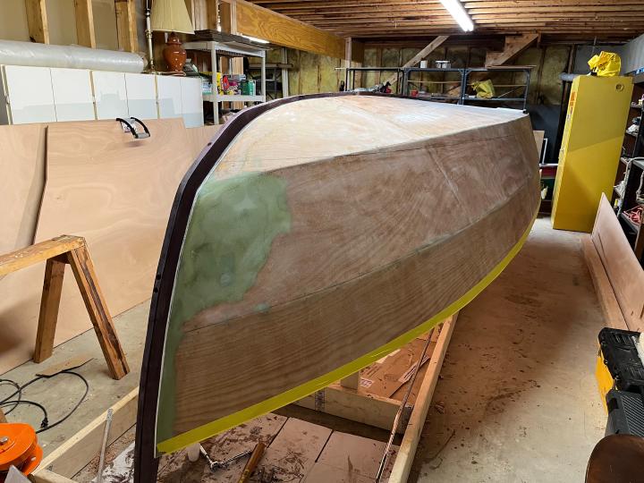 The keel in place, from the bow