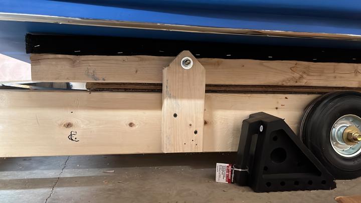 And we installed a pair of trailer bunks to support the boat and keep her from rocking